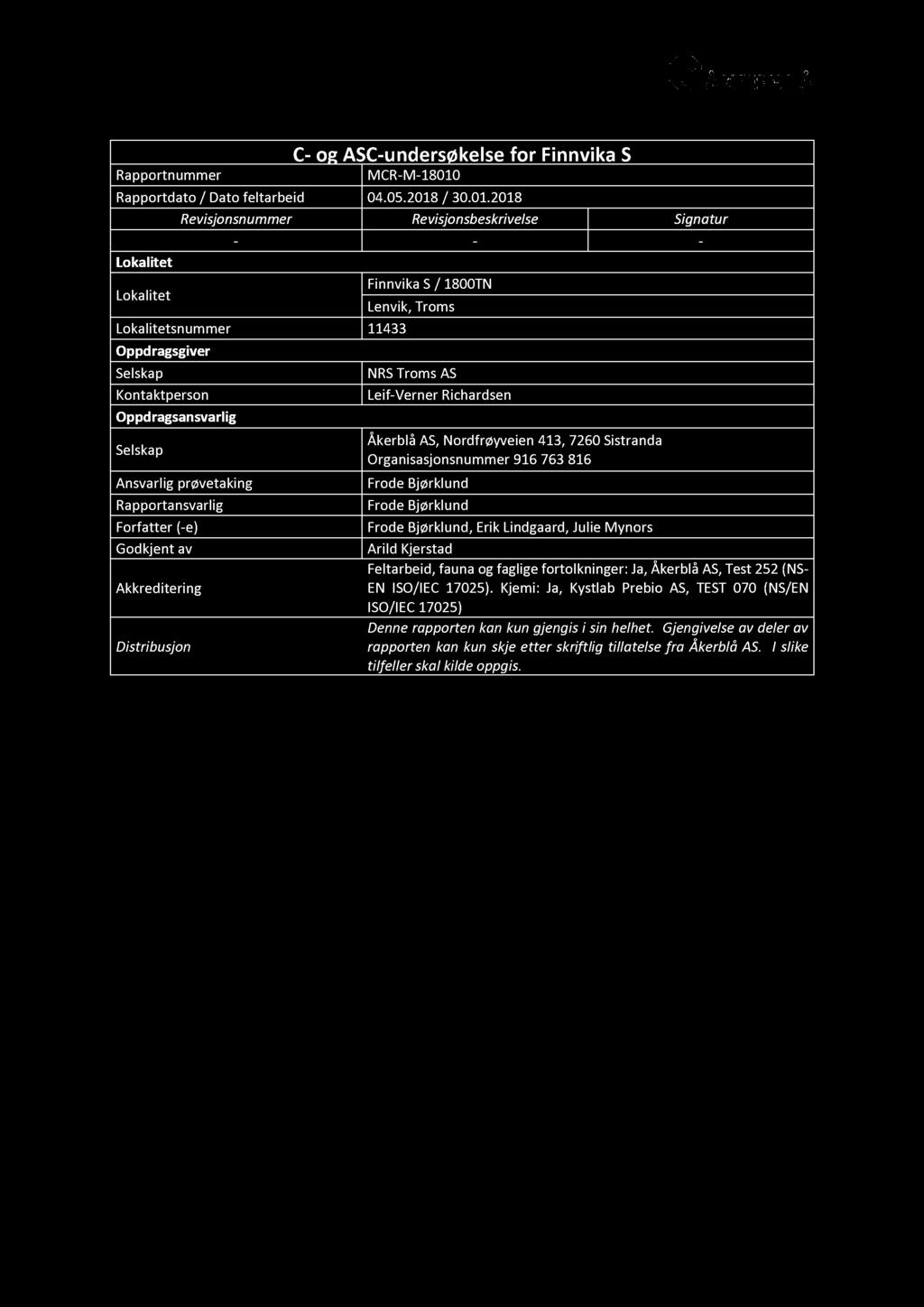 Rapportnummer C - og ASC - undersøkelse for Finnvika S MCR - M - 18010