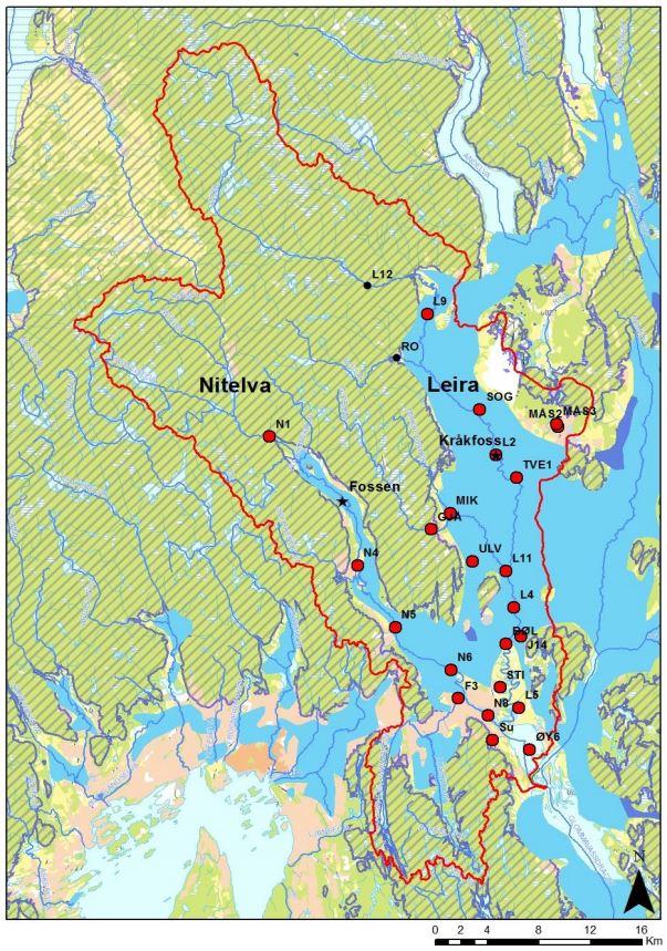4.5.2 Overvåking av Nitelva Nitelva og dens sidebekker overvåkes ved seks stasjoner: Kongsvang (N1), Mølledammen (N4), Slattum (N5), Kjellerholen (N6), Fjellhamar/Sagelva (Fjellhamarelva, ikke inkl.