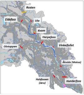 I hovedvassdraget stopper imidlertid disse massene opp i naturlige innsjøer som Losna og Jevnefjorden og reguleringsdammene som er etablert i forbindelse med kraftverk.