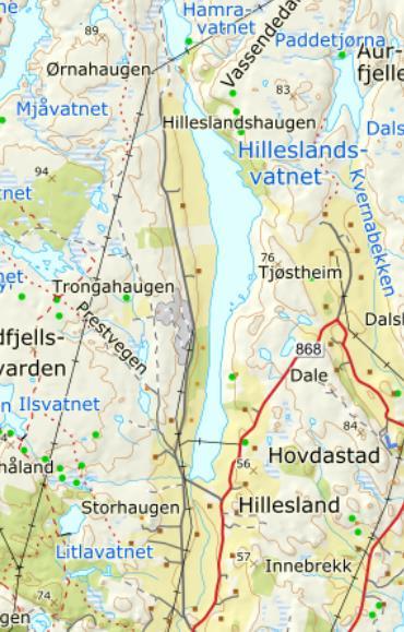 1 Hilleslandsvannet (Karmøy kommune) Vannet er langstrakt og smalt og strekker seg i en nord-sørlig retning, omgitt av dyrket mark og beiteområder (Figur 1). Dypeste punkt er målt til 15 meter.