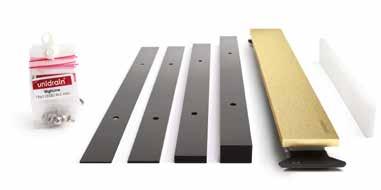 Høyden på rammen (10, 12, 15 eller 25 mm) avhenger av tykkelsen på gulvflisen. Eksklusiv rammedesign med overdel i 4 mm massivt, PVD-behandlet rustfritt stål.