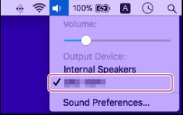 5 Klikk på høyttalerikonet øverst til høyre på skjermen og velg [] fra [Output Device]. Du kan spille av musikk, e.l. fra datamaskinen. Hint Fremgangsmåten forklart over er kun en veiledning.