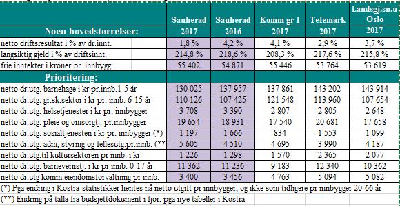 Budsjett- og økonomiplan 2019-2022 KOSTRA mål. I forbindelse med regnskaps- og årsrapporteringene er det lagt frem dokumentasjon hentet fra SSB s data vedr.