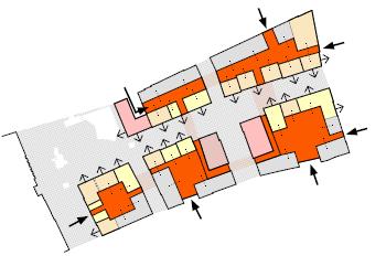 Figur 27: Bildene viser muligheter for utbygging innenfor rammene i områdereguleringen (se skissene i vedlegg: Volumer).