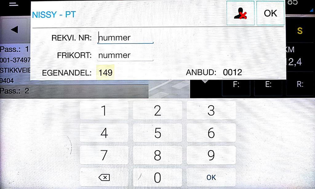 Ingen info skal legges inn ved et slikt skjerm bilde Til venstre ikke møtt Til høyre bekreft kunde ankommet bilen OK Her ligger alt Elektronisk fra Passientreiser og skal IKKE endres Litt Informasjon
