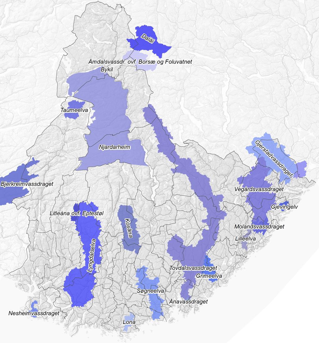 Kilde: NVE 3.4 Vann og vassdrag Vannregion Agder består av Aust-Agder og VestAgder, en del av Telemark og litt av Rogaland.