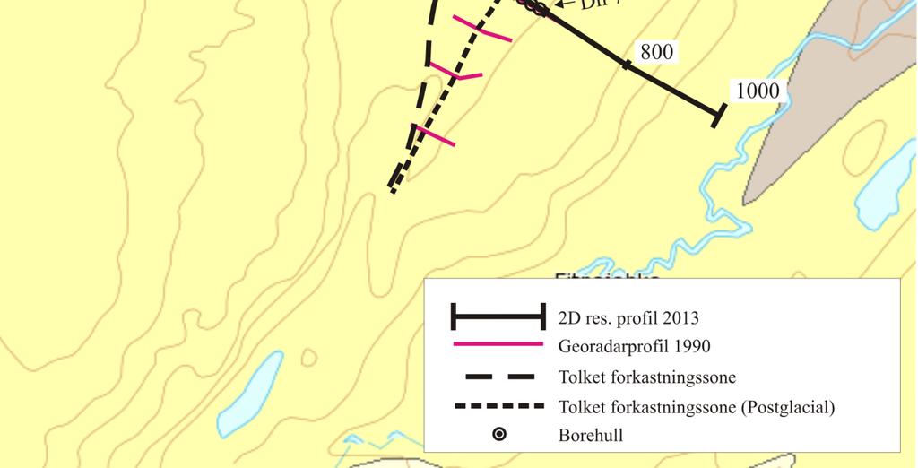 Sørøst for forkastningen viser seismikken at fjelloverflaten blir gradvis dypere (35-40 m).