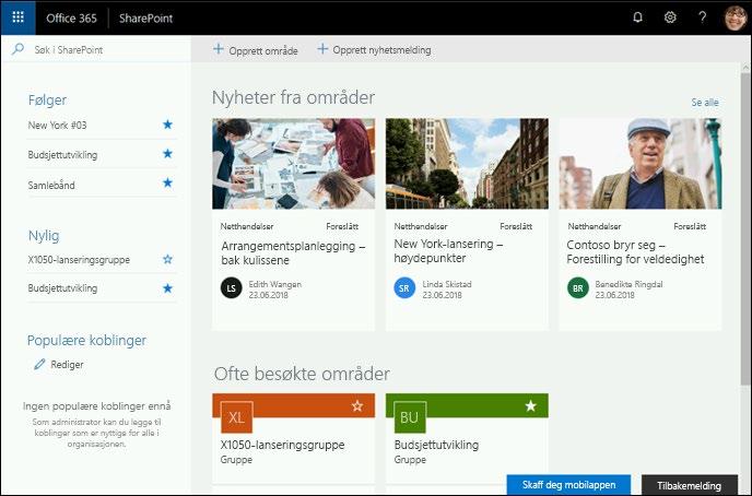 Hurtigstartveiledning Gjør mer uansett hvor du er, med sikker tilgang, deling og fillagring. Logg på Office 365-abonnementet, og velg SharePoint fra startprogrammet for apper.