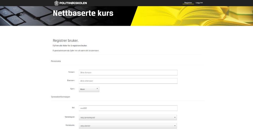 2. Registrering For å registrere ny bruker må du klikke «Registrer ny bruker» nederst på innloggingssiden.