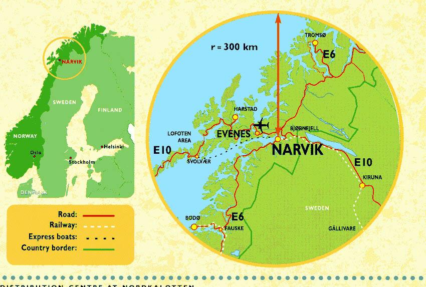 Narviks beliggenhet Nordre Nordland/Sør-Troms representerer det mest befolkede området i Nord-Norge.