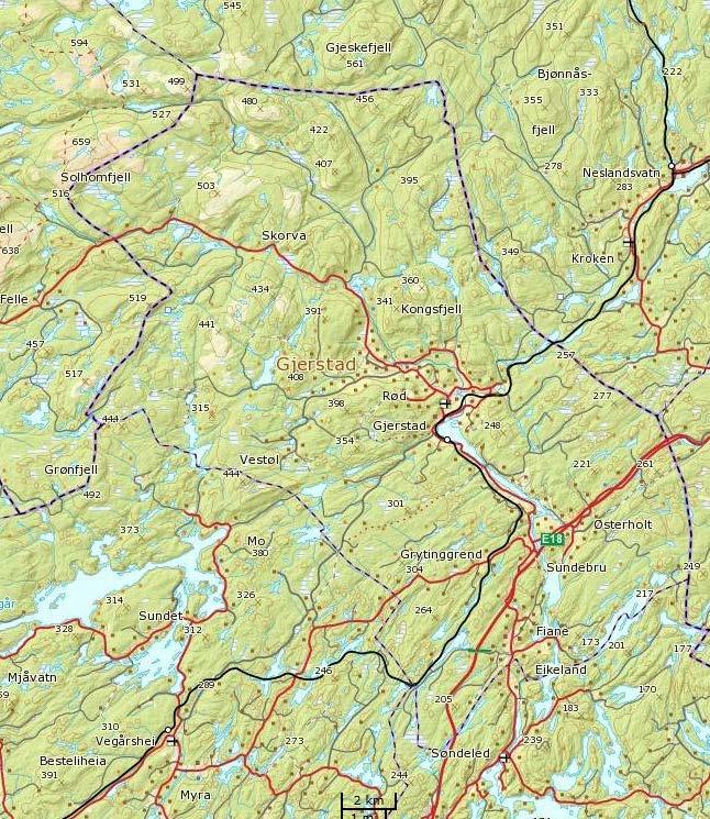 1. Bestandsplanen avgrensing og størrelse Bestandsplanområde omfatter områder i fire kommuner. Gjerstad kommune o Hele kommunen 307.000 daa Risør kommune o Homme/Vormli 11.