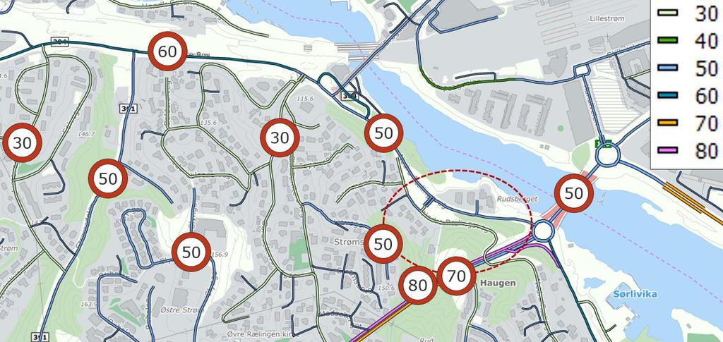 Figur 6: Fartsgrenser i området. Kilde: NVDB. 2.3 Kollektivtrafikk Fra planområdet er det ca. 800 m gangavstand til Lillestrøm jernbanestasjon, en av Norges viktigste jernbanestasjoner.