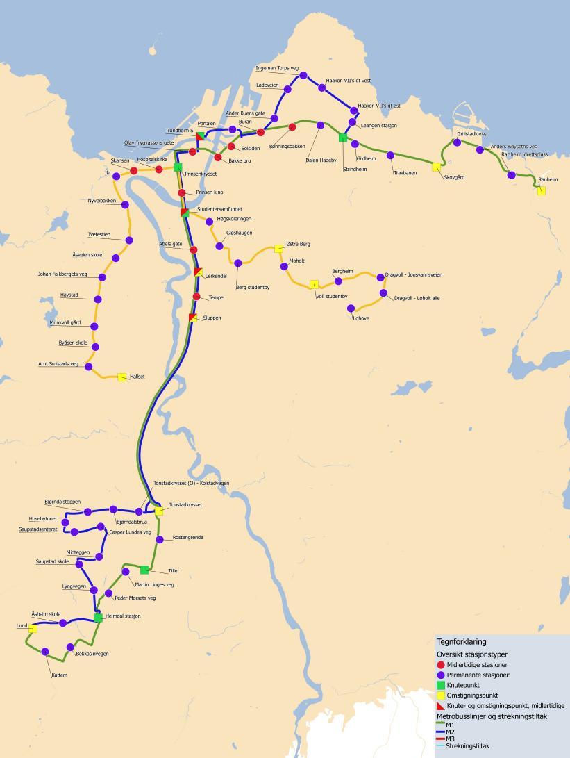 Vedlegg 1, kart over tiltak i Metrobuss infrastrukturprosjektet
