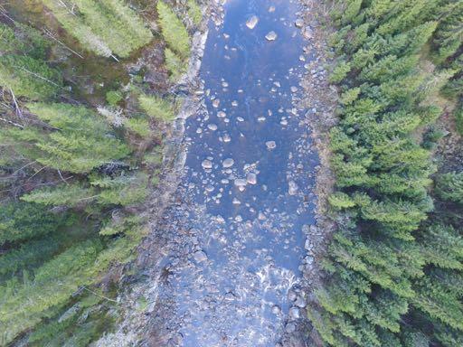 Figur 2: Bilde fra drone over segment 4 ovenfor Helvetesfossen. Resultater Den kartlagte delen av Tokkeåi ble inndelt i to morfologiske hovedtyper.