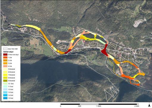 Segment 2 Segment 1 Figur 10: Habitatkart med vektet skjul for de to nedre segmentene av Tokkeåi fra