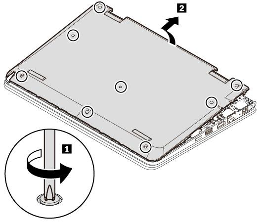 4. Løsne skruene som holder dekslet på plass. Pirk opp låsene som vist på illustrasjonen. Fjern deretter dekslet til baseenheten. 5.