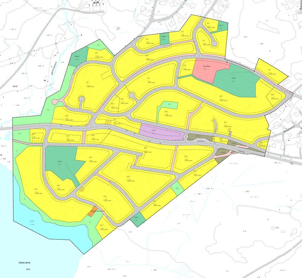 7642600 Forslag reguleringsendring TEGNFORKLARING 1. Bebyggelse og anlegg Boligbebyggelse Barnehage Avløpsanlegg Lekeplass Forretning/kontor/tjenesteyting 7642400 2.