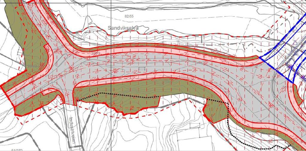 7 Rundkjøringen i krysset Industriveien - Brynsveien foreslås flyttet ca. 7 meter mot nord. Dette medfører at areal avsatt til vegformål på eiendommen gnr. 51 bnr.