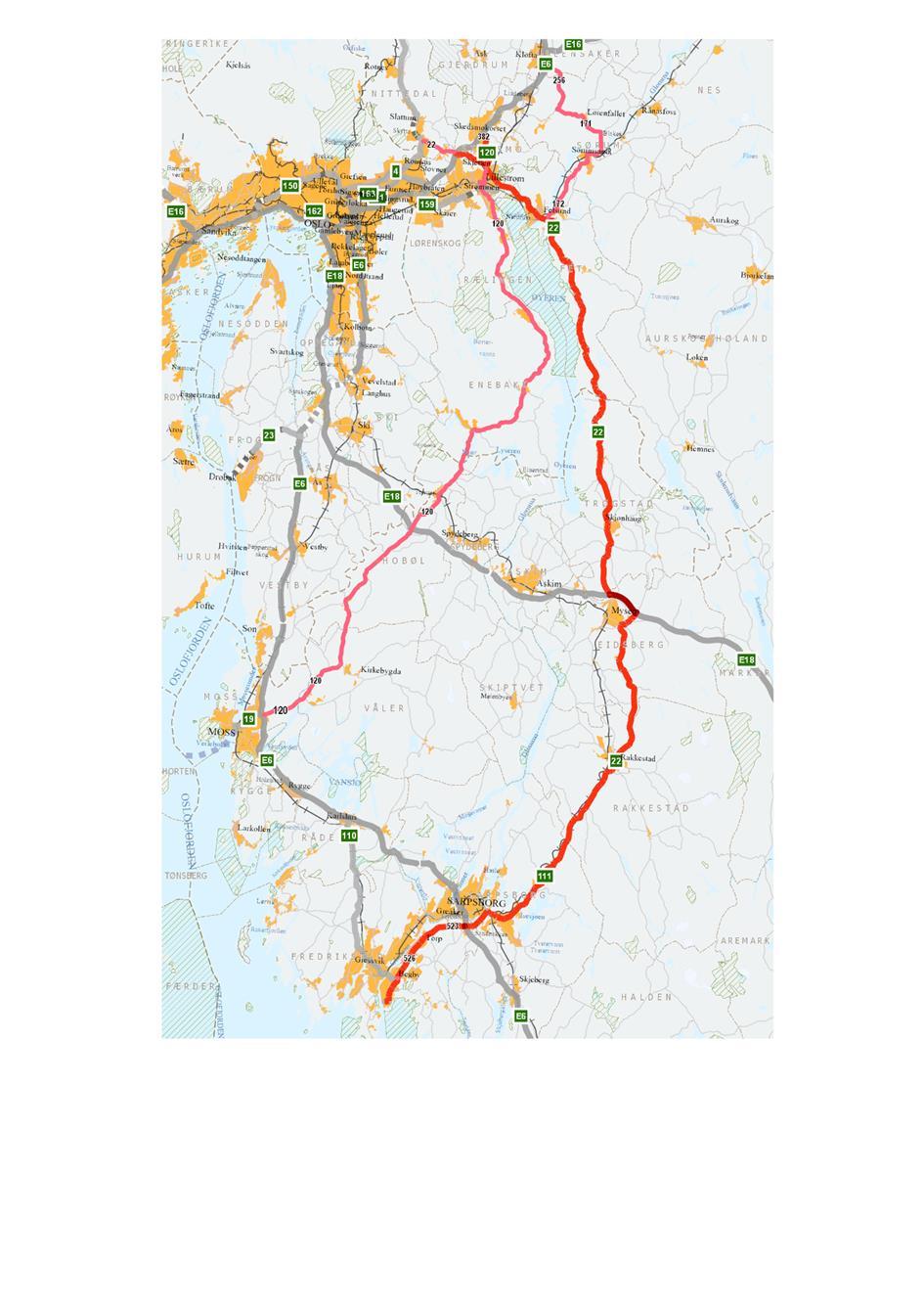 84 km E6 via Oslo 110 km og reisetid ca 80 min Rv. 22/rv.