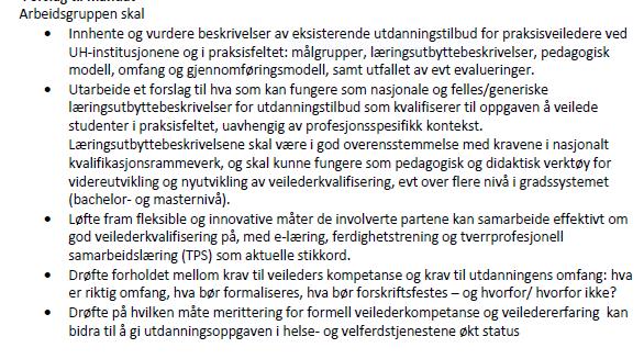 ARBEIDSGRUPPEN VIKTIG AT HOVEDARENAENE FOR VEILEDET PRAKSIS VAR GODT REPRESENTERT I ARBEIDSGRUPPEN.