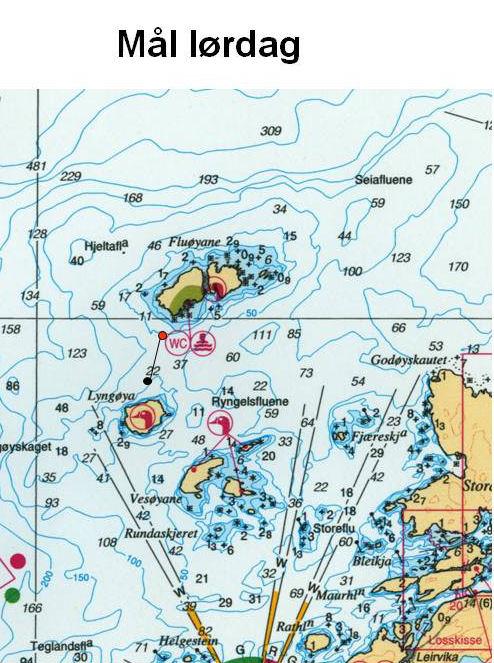27.6 Mål lørdag - Godøysund Mållinje utlagt på vestsiden av sundet mellom Fluøyane og Lyngøy nord for
