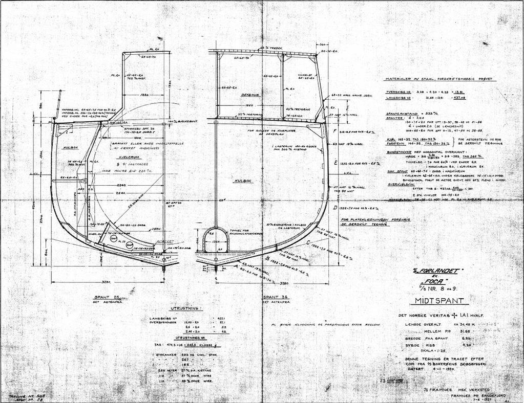 Skrog og dekksbygg Foca ble bygget av stål. Byggetegningen beskriver at skipet skulle være 31,65 meter langt (lengde mellom perpendikulærene).