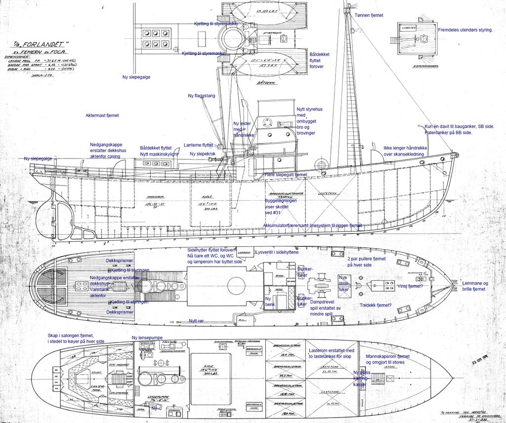 65 Figur 43. Tegning av T/B Forlandet ex Femern ex Foca, av Framnæs mek.