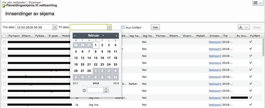Du kan velge en bestemt tidsperiode for påmeldinger.