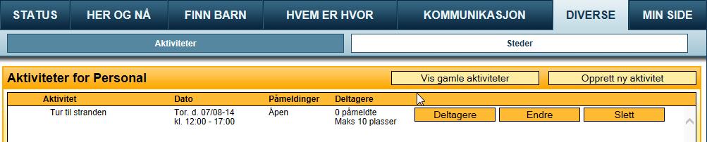 Under Aktiviteter administreres de aktiviteter som finnes på enheten.