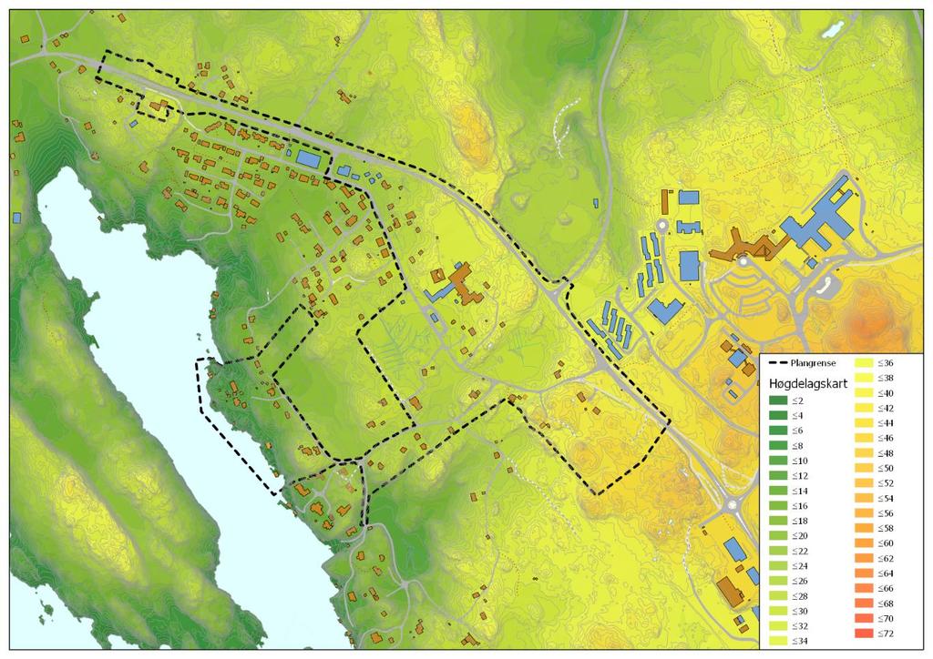 Figur 2. Høgdelagskart som viser høgdefordelinga i terrenget.