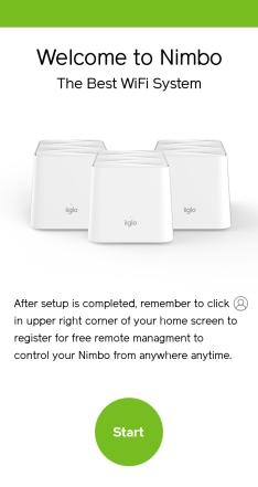10. Om enheten din er tilkoblet iiglo Nimbo via WiFi vil du nå få opp veiviseren for oppsett av internett.