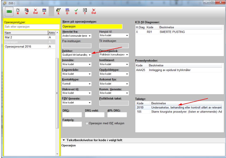 Nå kan man knytte polikliniske takster og velge 'Godkjent fritt behandlingsvalg' under debitor. 7.