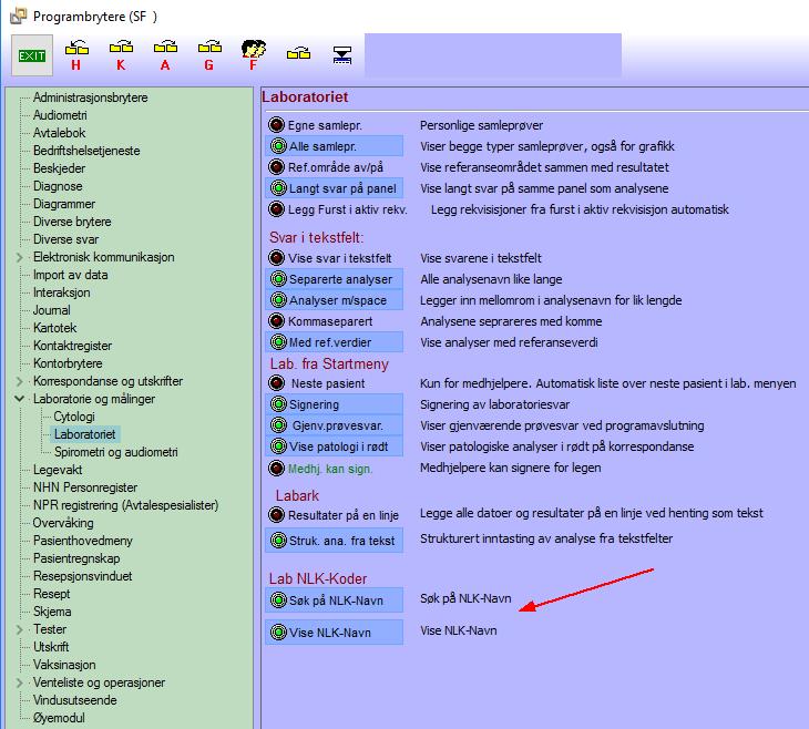 3 Visning av NLK analysenavn under Pasient laboratorietmenyen I eksemplene under viser vi forskjellen på søket og visningen når