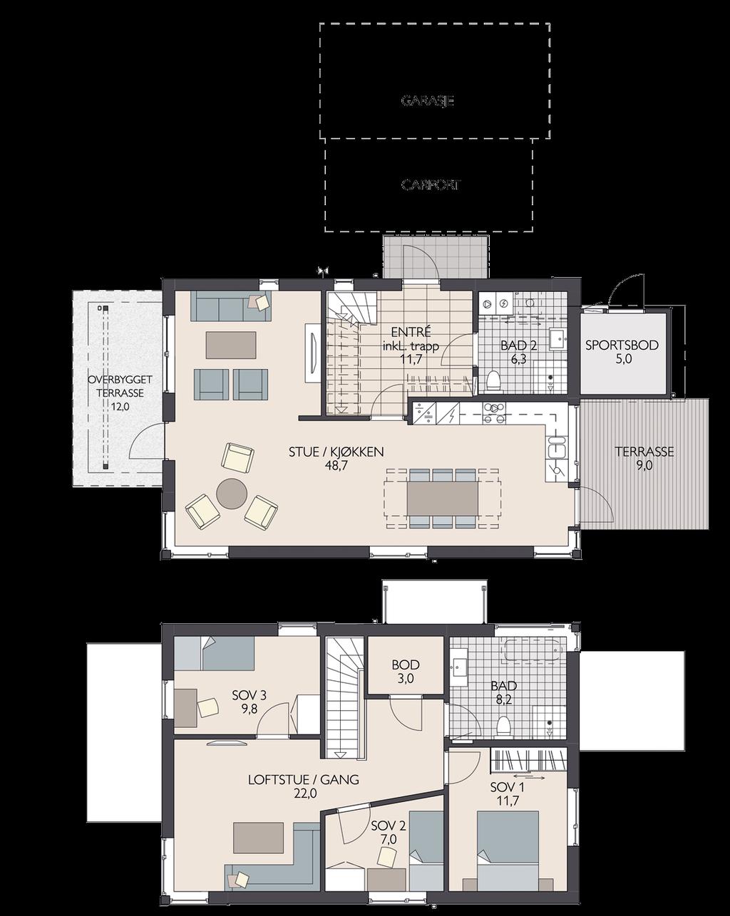 TORSTVETLØKKA 28, 30, 32, 34, 36, 38, 40 SYNNE 141 m² BRA inkl. utebod, P-rom 133 m² 1. ETASJE 2.