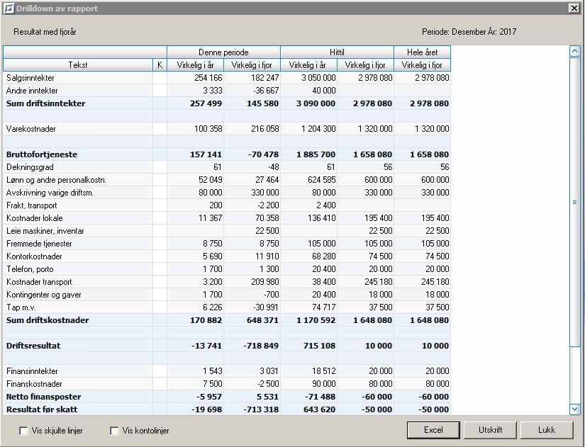 For å ta ut rapporter til Excel via Drilldown, gjør følgende: Velg Utskrifter Velg rapport Trykk
