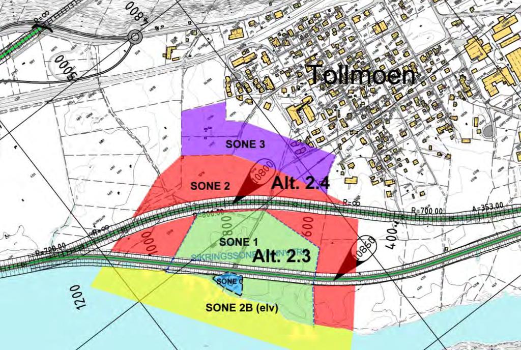 Beskrivelse av tiltaket Figur 3.7.4: Føringer forbi Ringebu vannverk 3.7.2 Langs Lågen på utsiden av flomvollen Langs flomvollen, gjennom vannverket Alternativet er en variant av alternativ 2.