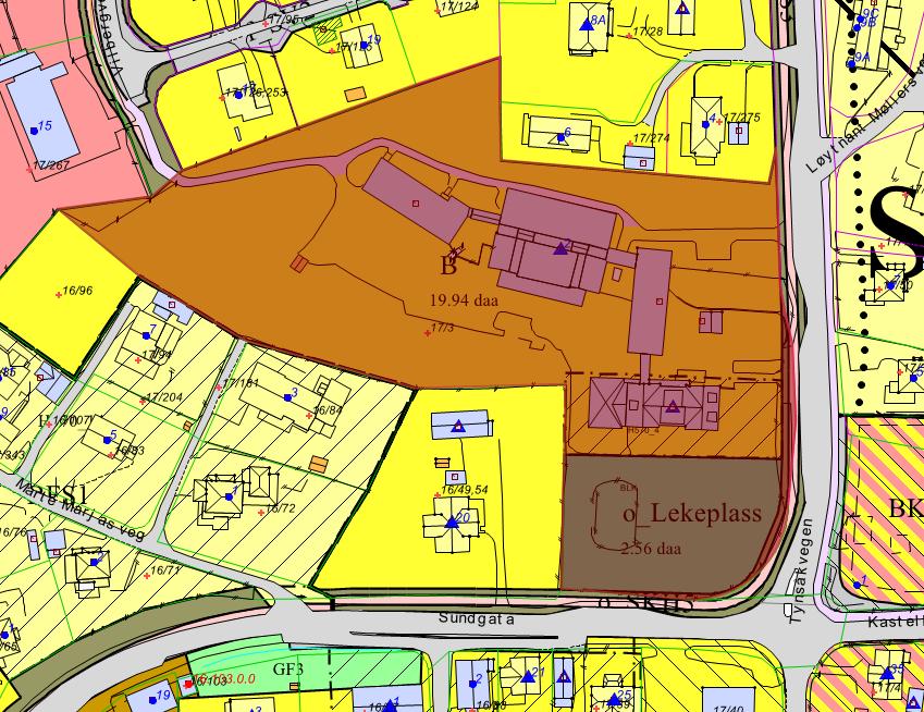 Vilberg skole (gbnr. 17/3 og 16/96): Eiendommen er ca. 18 da., og foreslått avsatt til boligformål i ny områdeplan.