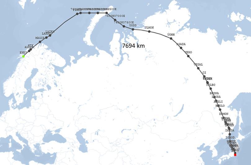 Tokyo-Evenes-Tokyo 19388 km Daglige flygninger à ca. 80 tonn 30.