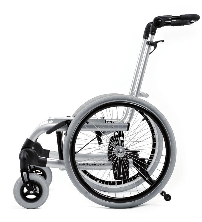 Multiframe rullestol-understell til x:panda Artikkelnummer understell Lettkjørt rullestol-understell Lett i vekt (10 kg) Tilt på 0 til 40 Adapter leveres med som standard Krasjtestet og godkjent for