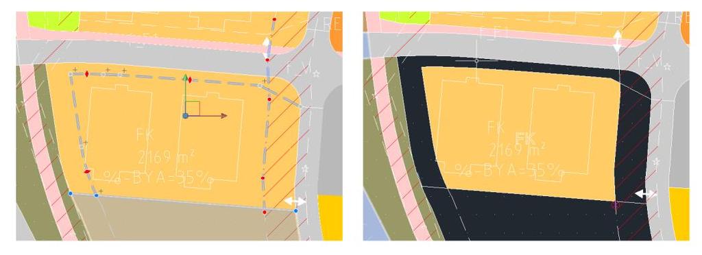 3 Fra SOSI Import til 3D Byggegrenser Figur 5 Venstre: Linjer som utgjør byggegrense-flaten for et felt med konsentrert fritidsbebyggelse: Standard byggegrense (1211), fare-grense for flomfare (320)