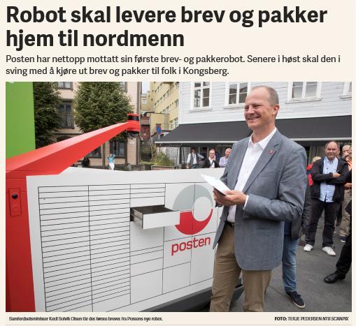 Samferdselsministeren avduket verdens først postkasse-robot under Arendalsuken «En selvkjørende postkasse er en del av Postens fremtidsbilde med å bruke