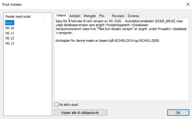 Vis alle postnotater Hvis det finnes post notat i beskrivelsen kan du få en liste over disse. Bruk menyfunksjonen Post -> Vis alle postnotater.