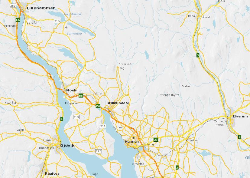 Trafikkmengde (årsdøgntrafikk) 20000 15000 10000 Gjøvik nord Hamar Arnkvern Hamar Ridabu Lillehammer sør Mjøsbrua 5000 1990 1995 2000 2005 2010 2016