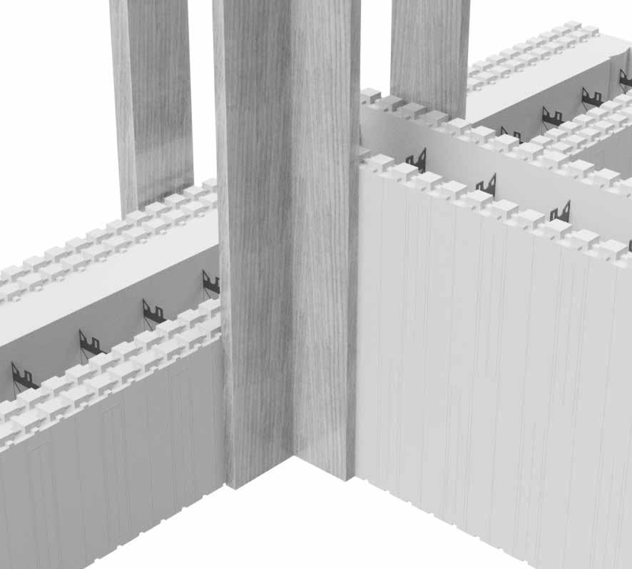 T-HJØRNER I første skift: Skjær et 150 mm snitt i Thermomurblokkens vange slik at betongen får kontakt hele veien gjennom (fig. 17).
