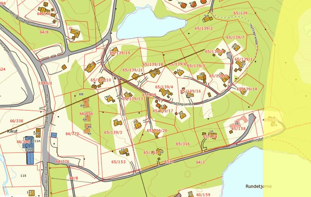 Detaljregulering Hyttegrende - Kikut, Geilo 10 Utsnitt fra naturbasen til Direktoratet for naturforvaltning. Registrerte INON 2008 bufret 1 km vises med gul farge i øst. Brun stek viser art trekkvei.