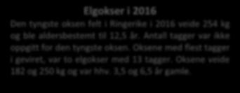 Utvikling med alder Vekt og gevirstørrelse hos okser o Elgoksene vokser gradvis frem til rundt 8 års alder, både med tanke på vekt og gevirstørrelse målt som taggantall (Figur 4 og 5).