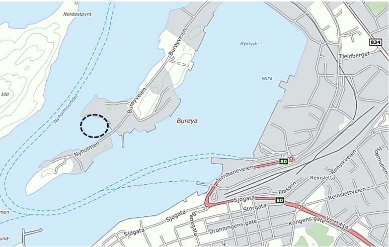 8 Strandkantdeponi Det vises til punkt 5 i utfyllingssøknaden. Planlagt tiltak Utdypingen langs skipsleden og i havnebassenget i Bodø havn vil generere ca. 180 000 m 3 mudringsmasser og ca.