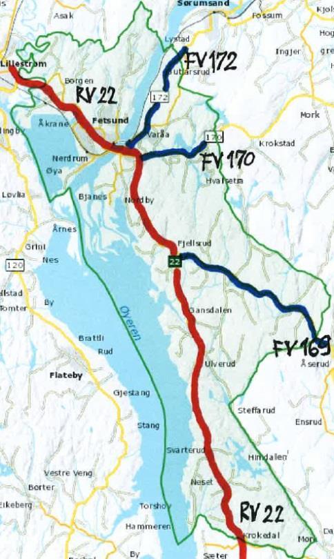 6 2. DAGENS SITUASJON 2.1 Vegsystem og trafikk Fet kommune har en sentral beliggenhet ved Øyeren (syd for Lillestrøm) og hadde 11555 innbyggere pr. 1. januar 2017.