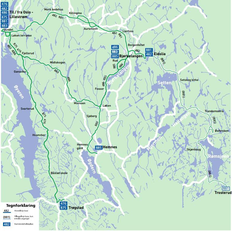 Svingen har 21 avganger, mens Tuen kun har to rushtidsavganger hver vei. Rutebuss tilbudet i Fet kommune planlegges av Ruter AS.