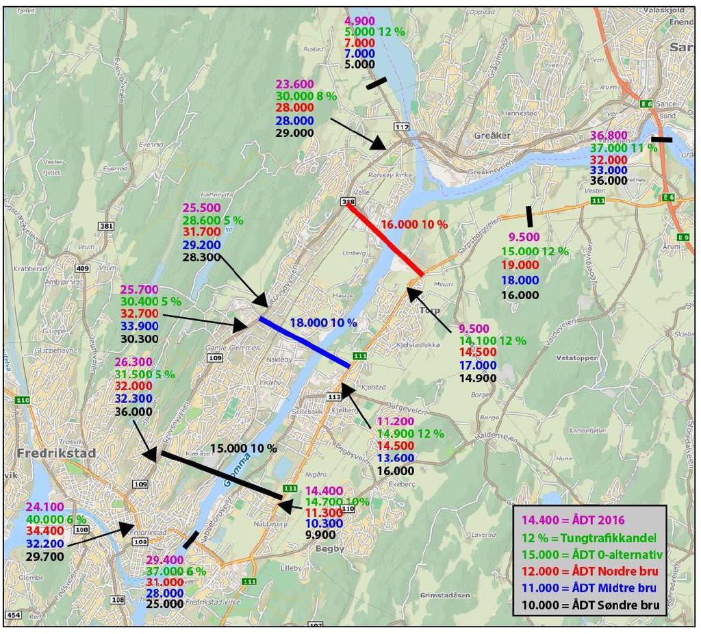 9 Det er beregnet støysoner med grenseverdier iht. retningslinje T-1442 i 4 meter høyde over terreng for de ulike alternativene.